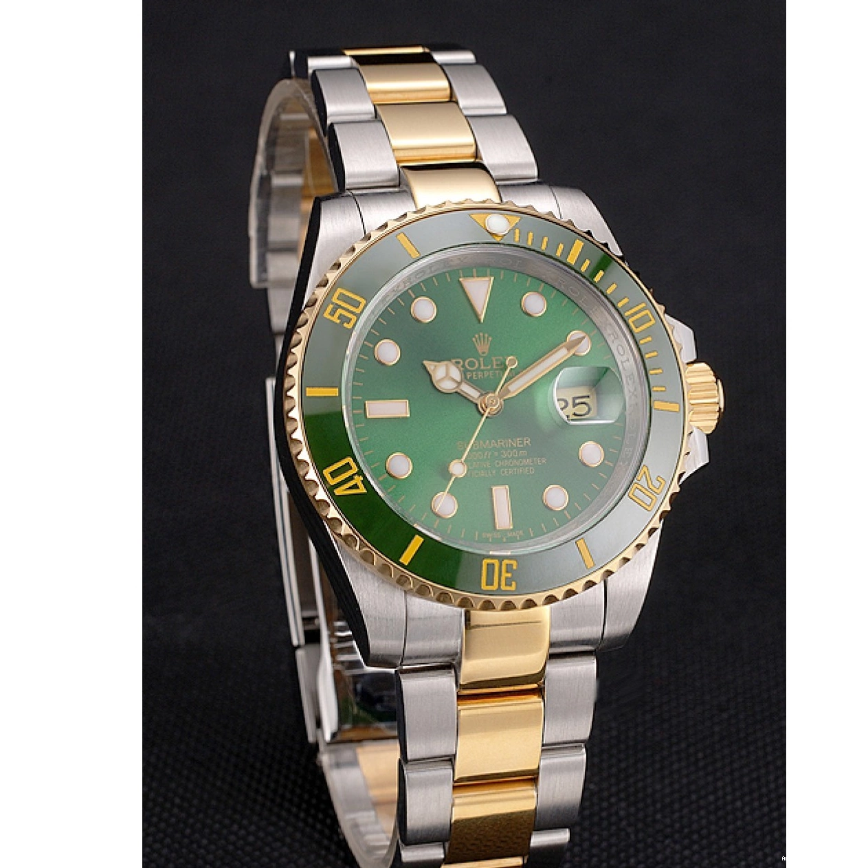 Aaa replica watch Submariner Rolex And Green Bracelet Tone Two Steel Swiss Bezel Dial Gold 0721